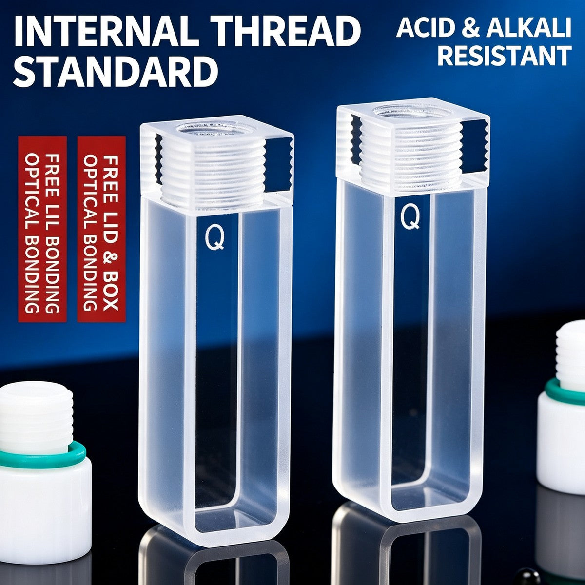 Inner thread standard 10mm 2-path fused quartz cuvettes 2pcs