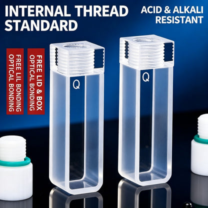 Inner thread standard 10mm 2-path fused quartz cuvettes 2pcs