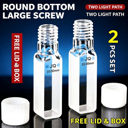 Large thread round bottom 10mm 2-path export quartz cuvettes 2pcs