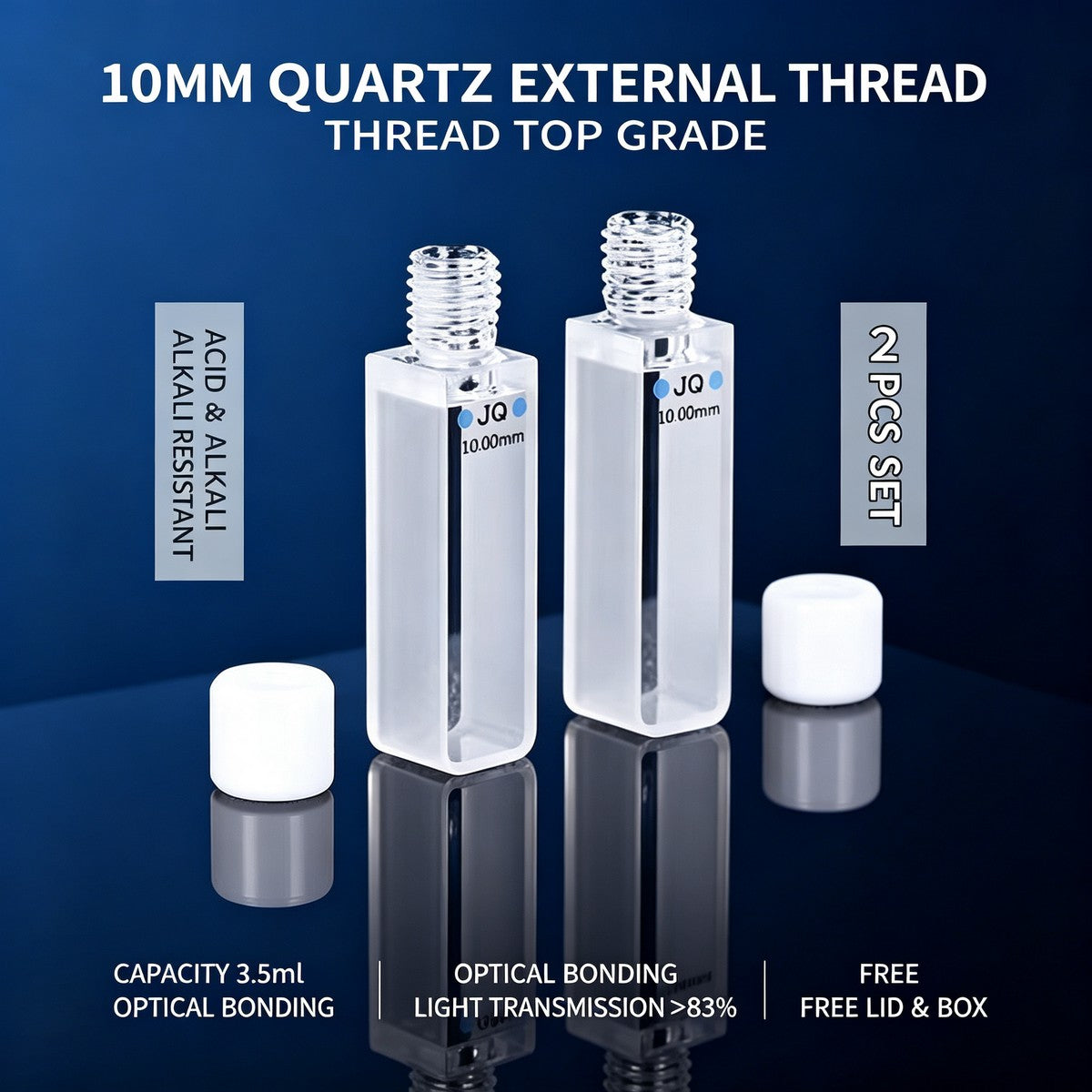 New outer thread 10mm 2-path export quartz cuvettes 2pcs
