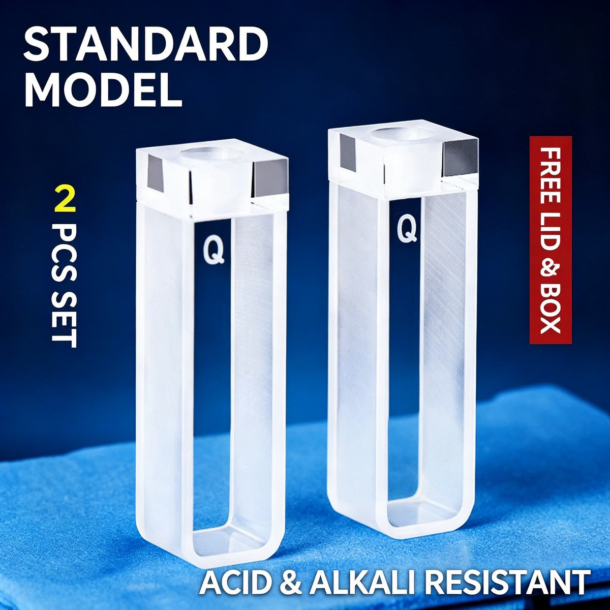 Sealed standard 10mm 2-path quartz cuvettes powder fused 2pcs