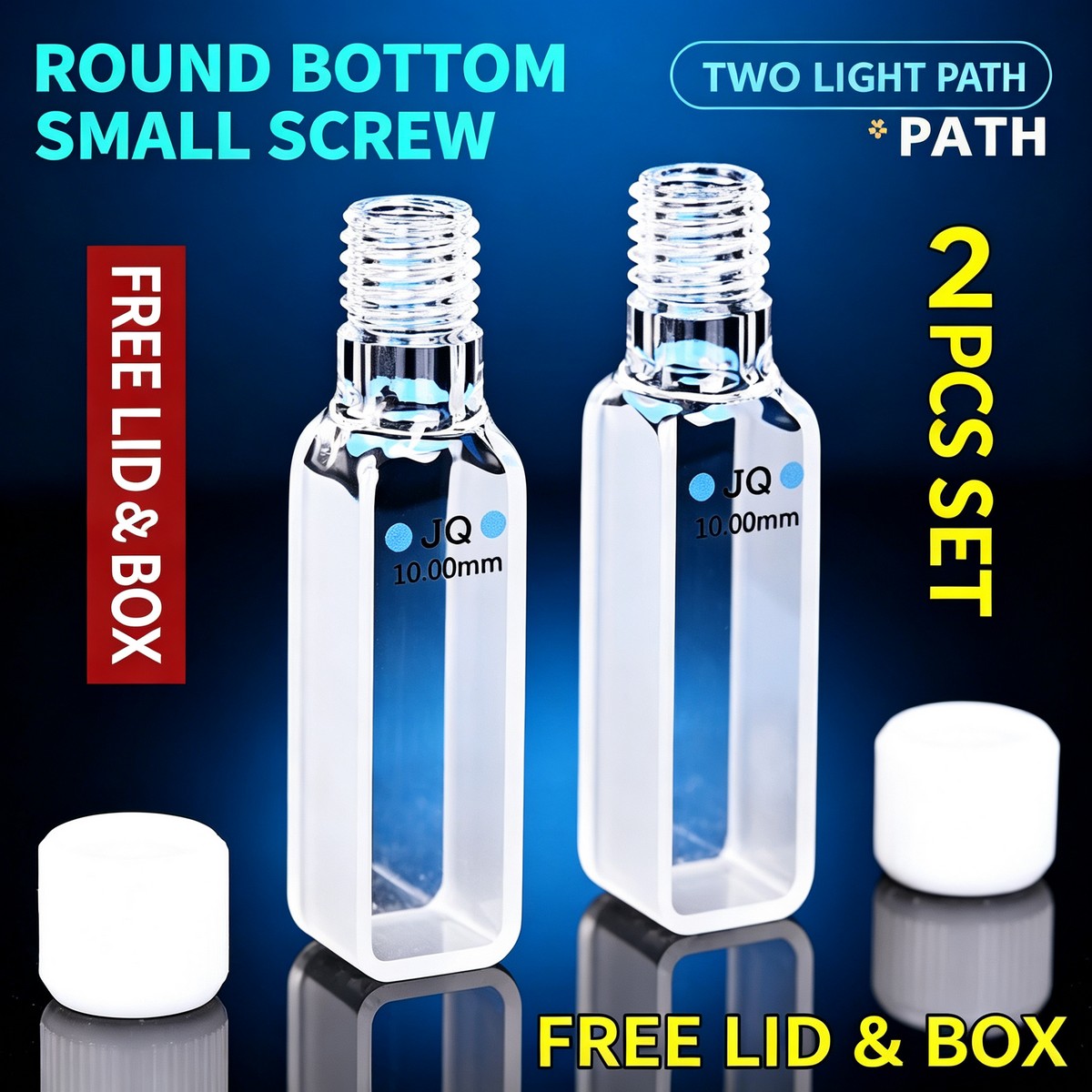 Small thread round bottom 10mm 2-path export quartz cuvettes 2pcs