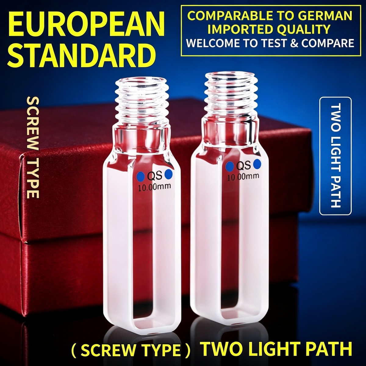 EU export threaded 10mm 2-path optical bonded quartz cuvettes 2pcs