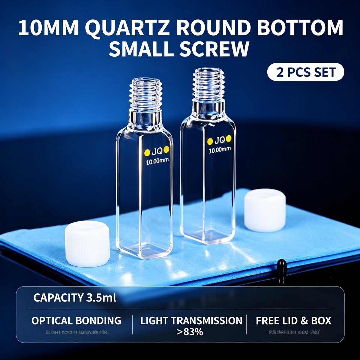 10mm threaded export round bottom 4-path quartz cuvettes 2pcs