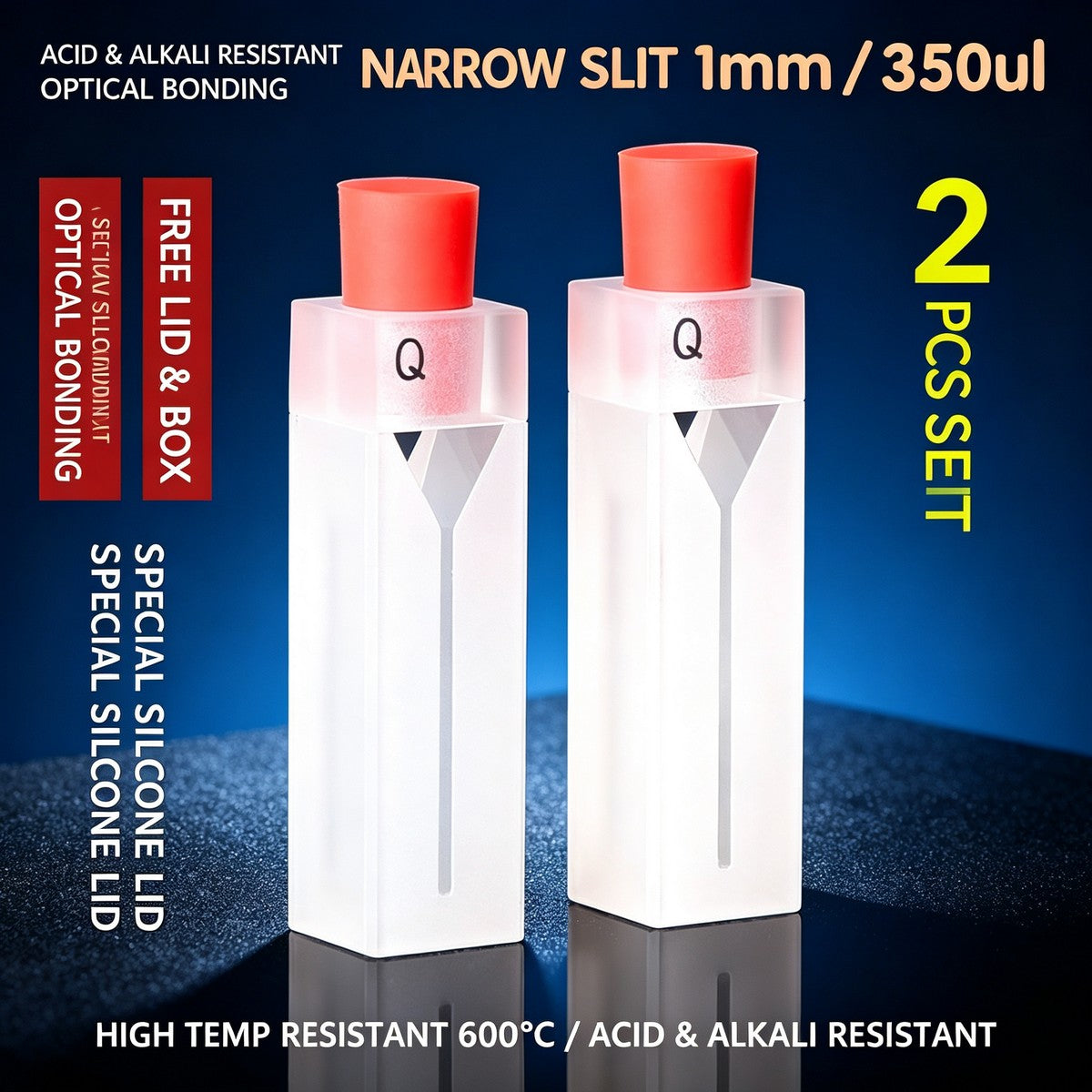 1mm 350ul powder fused quartz cuvettes with silicone cap 2pcs