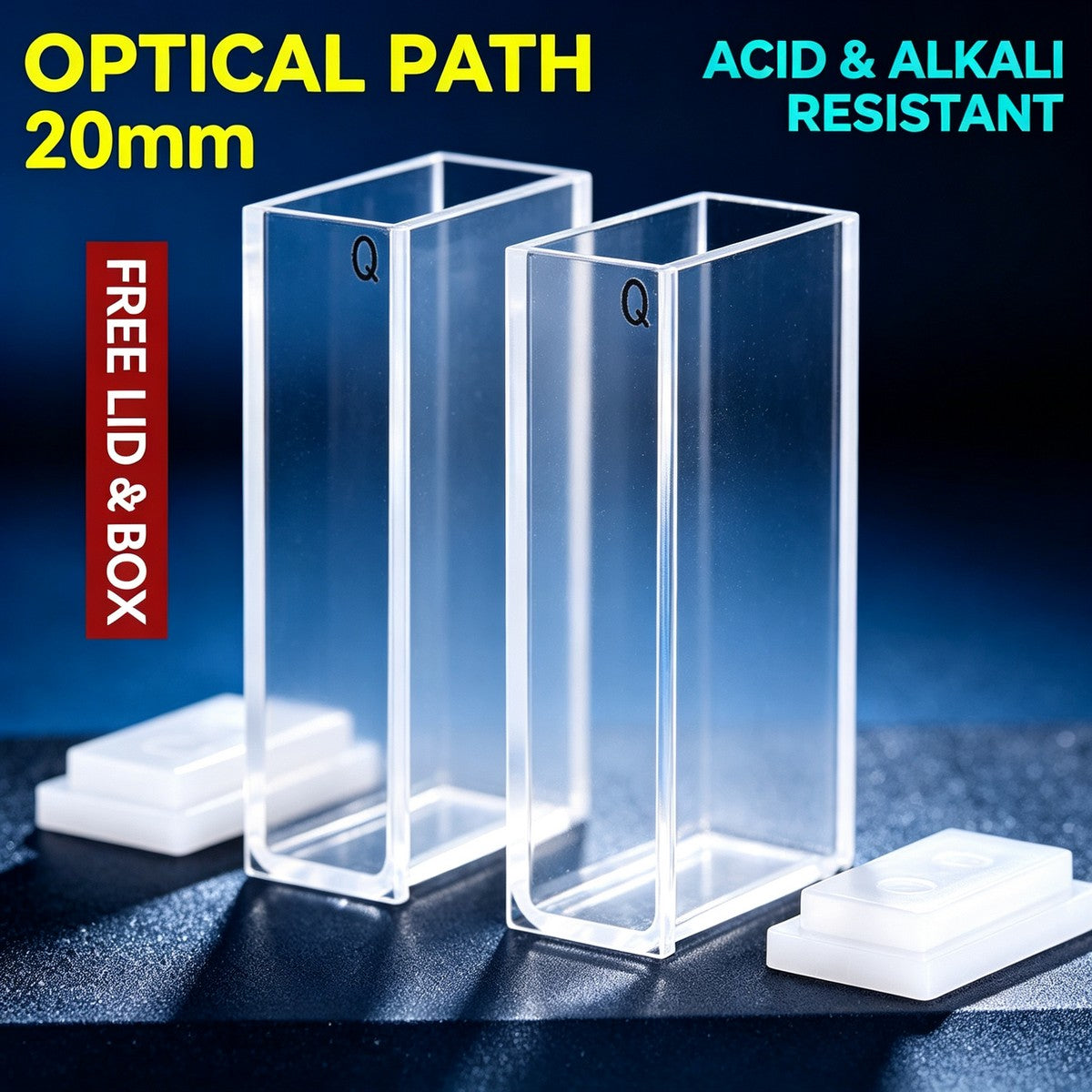 20mm path length acid resistant quartz cuvettes 2pcs