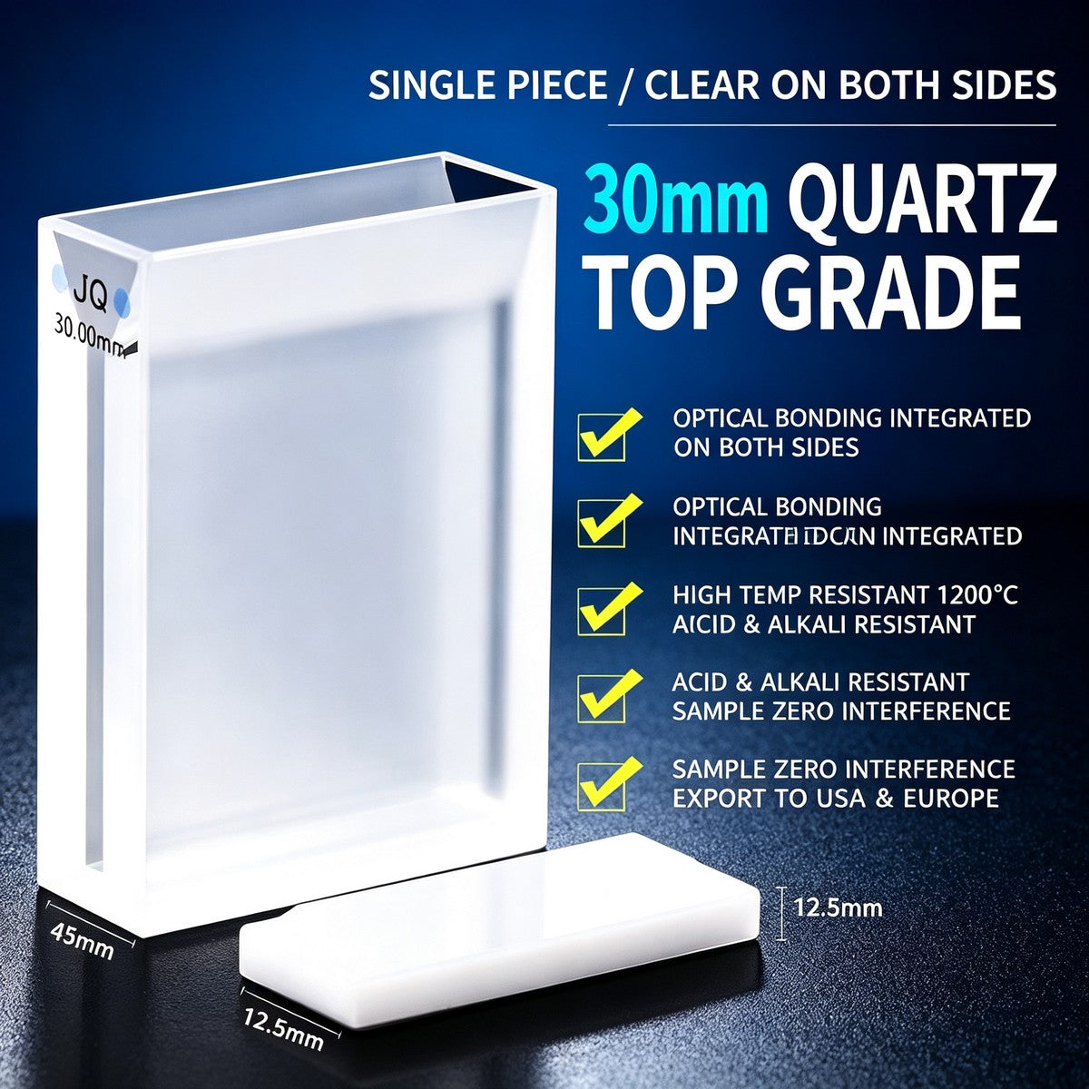 30mm micro volume quartz cuvette optical glued single piece