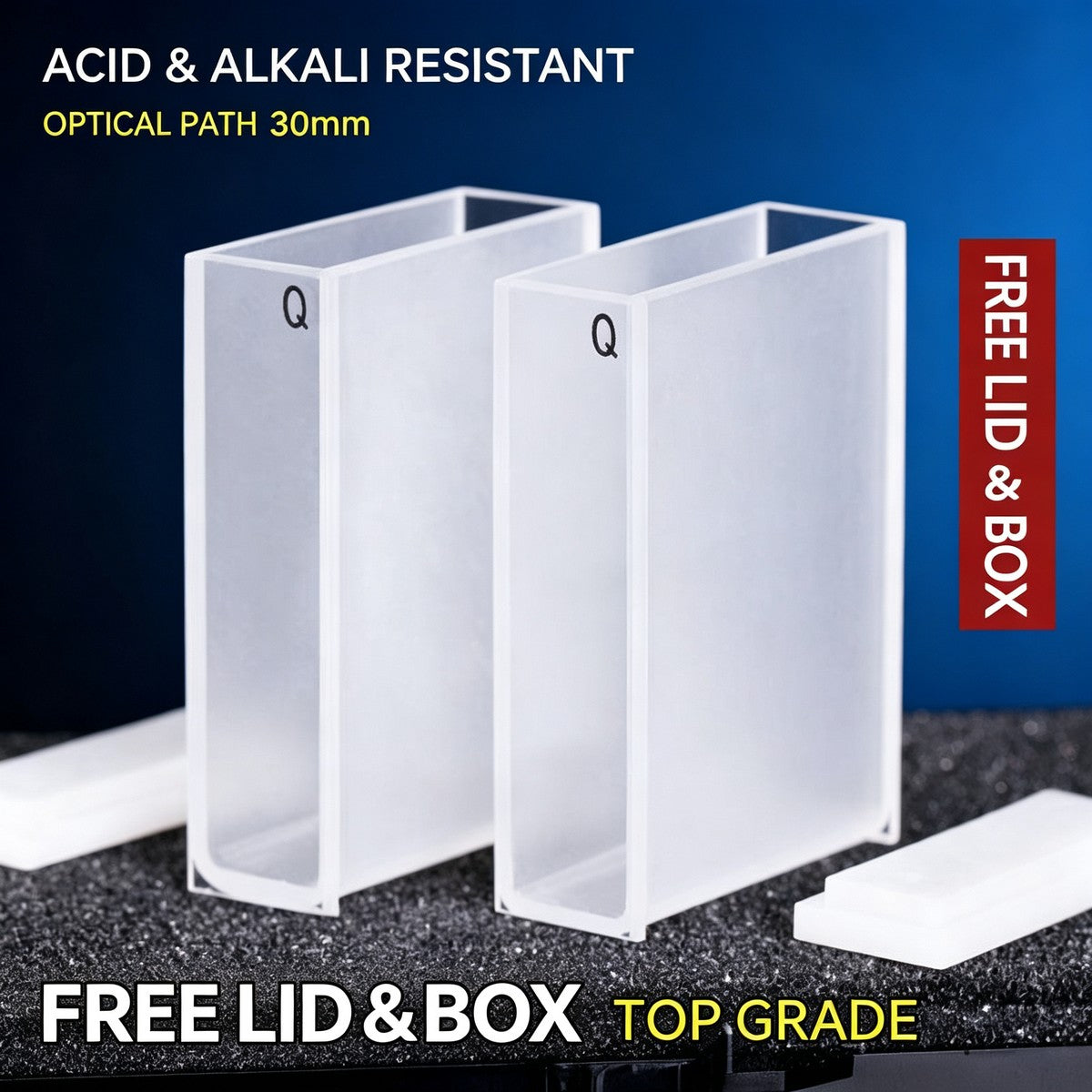 30mm path length acid resistant quartz cuvettes 2pcs