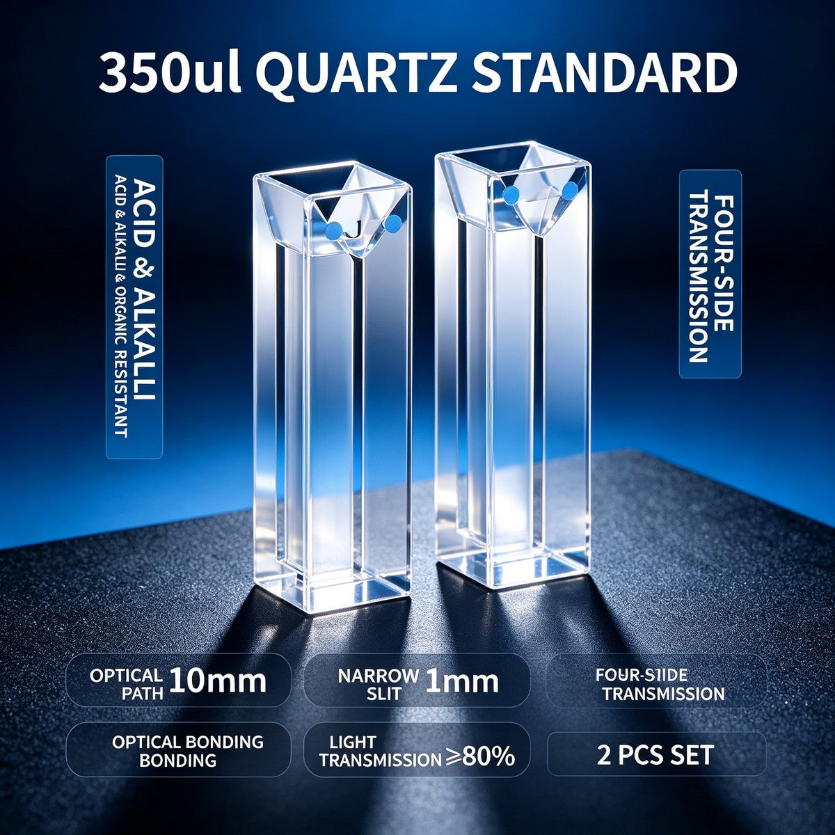 350ul 4-path standard quartz cuvettes acid resistant 2pcs