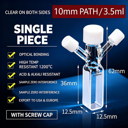 Three port flow through quartz cuvette with screw cap