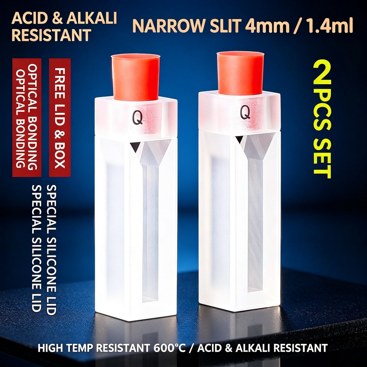4mm 1.4ml powder fused quartz cuvettes with silicone cap 2pcs