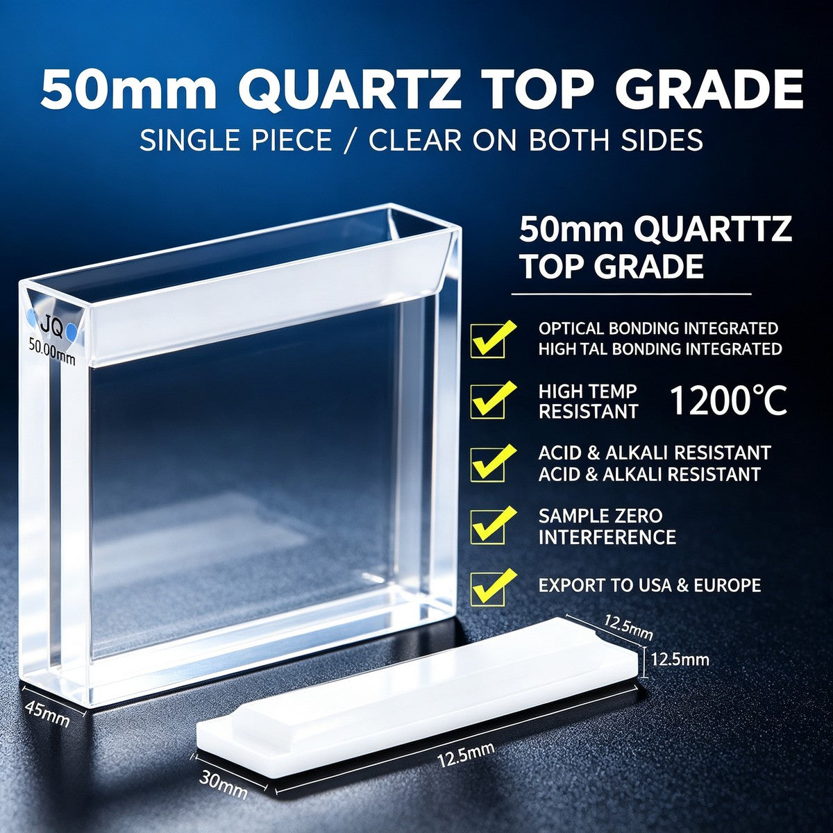 50mm micro volume quartz cuvette optical glued single piece