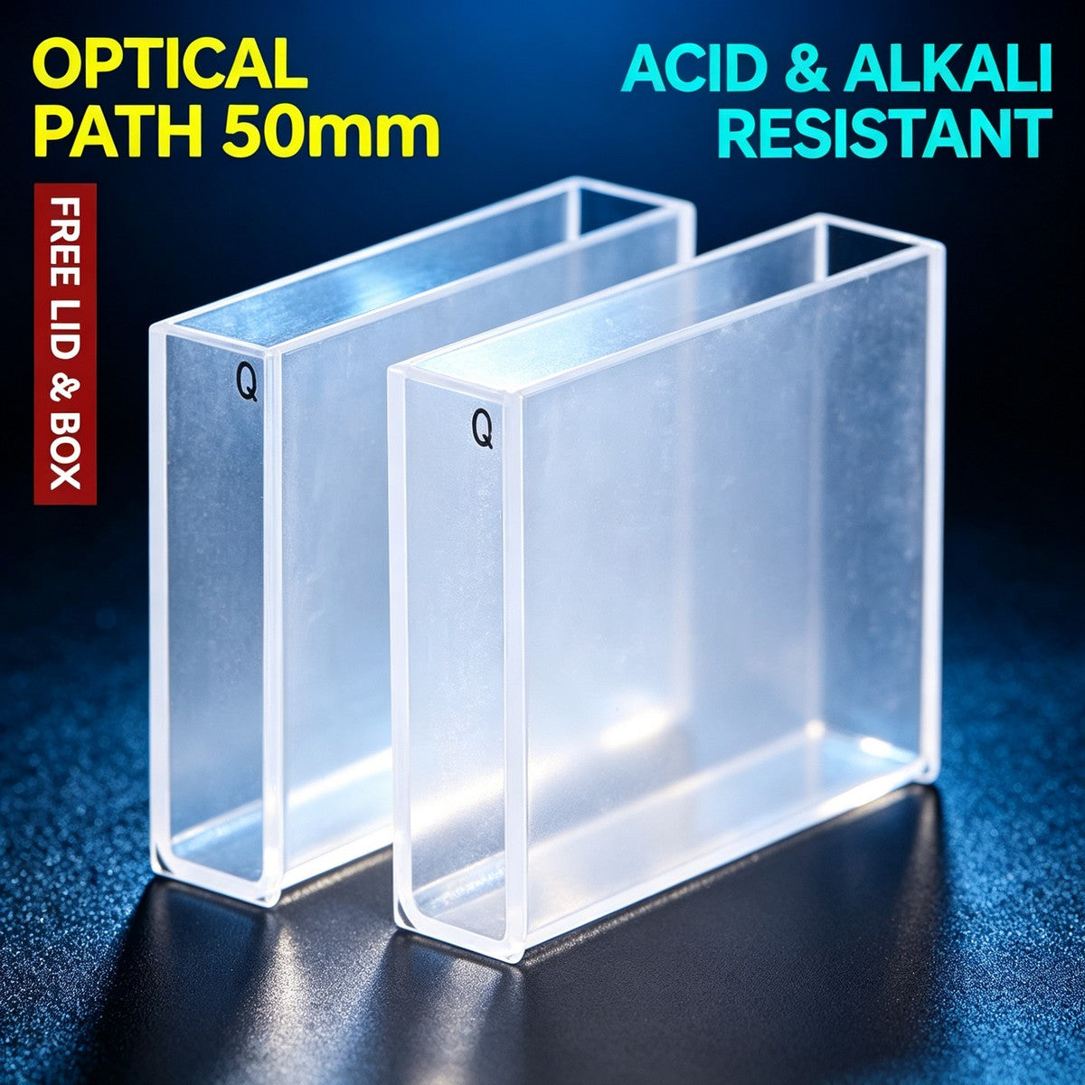 50mm path length acid resistant quartz cuvettes 2pcs