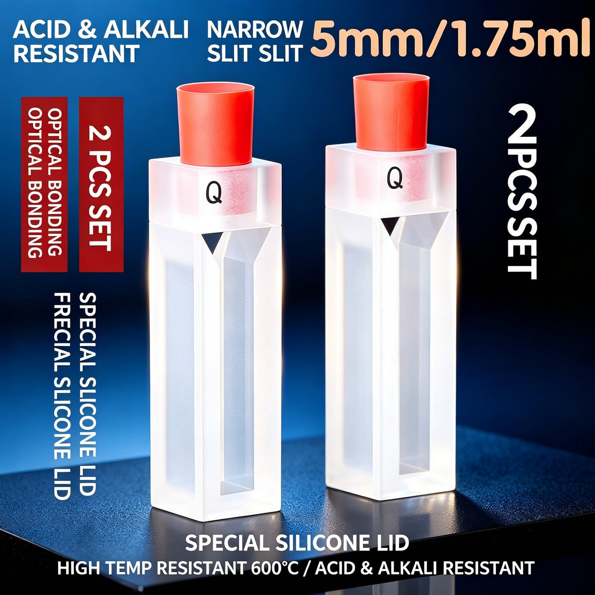 5mm 1.75ml powder fused quartz cuvettes with silicone cap 2pcs