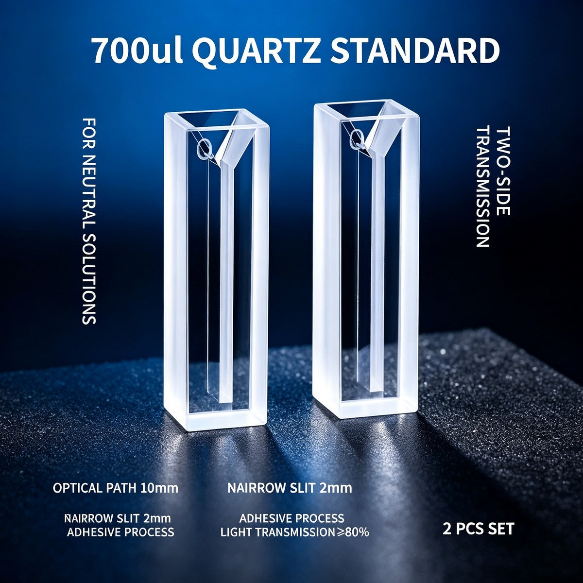 700ul 2-path basic quartz cuvettes non acid resistant 2pcs