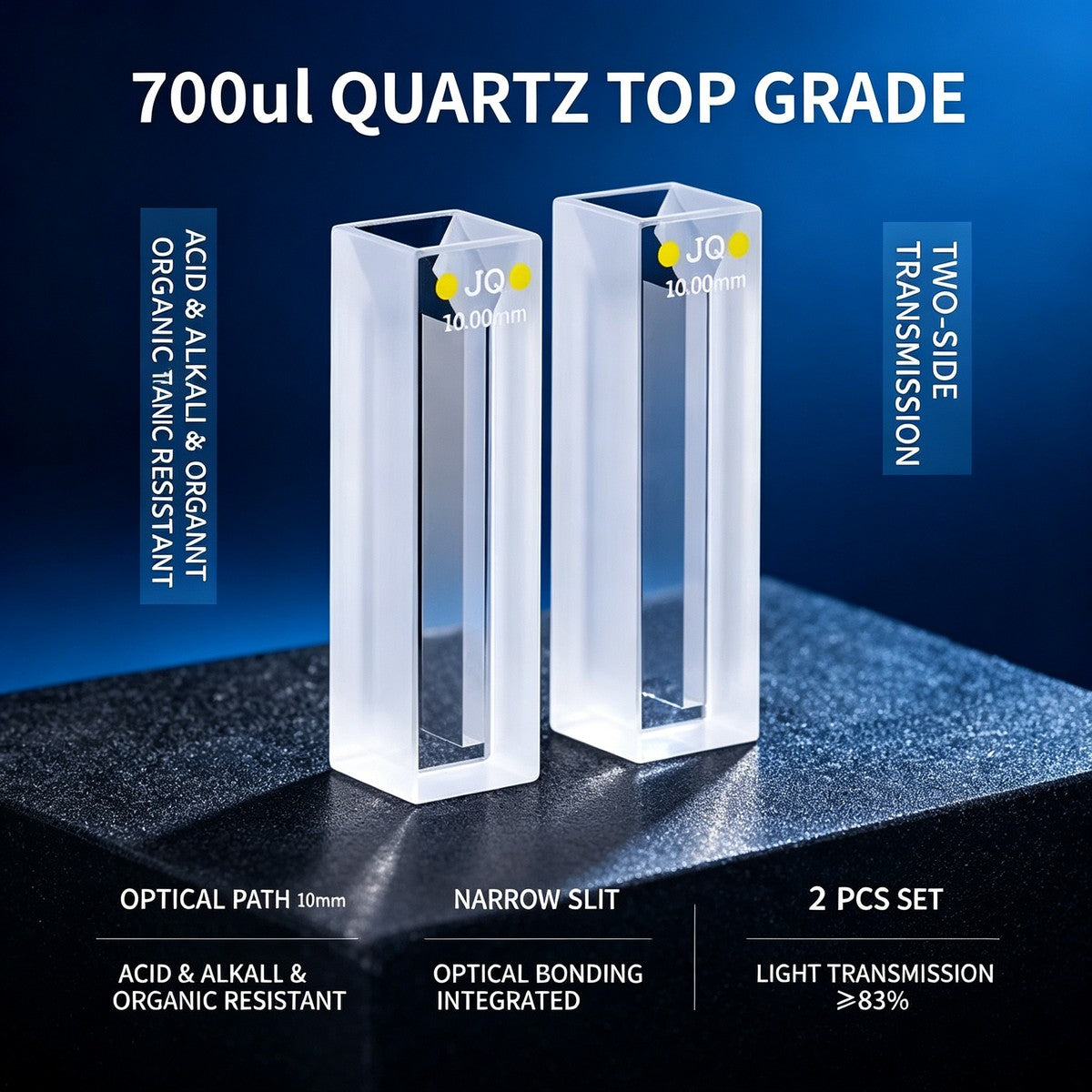 700ul 2-path export quartz cuvettes acid resistant 2pcs