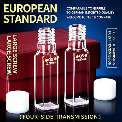 EU export threaded 4-path flat bottom quartz cuvettes optical glued 2pcs
