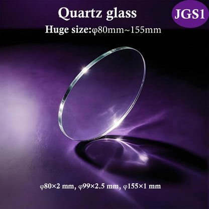 Quartz Glass JGS1 Huge Round Disc φ80–155mm, 185nm–2500nm UV transparent, 1100℃ heat resistant, acid & alkali corrosion resistant fused silica optical window