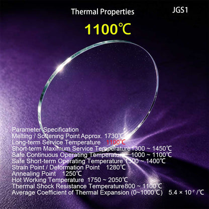 JGS1 quartz glass thermal performance chart, max 1100℃ long-term working temperature, thermal shock resistance