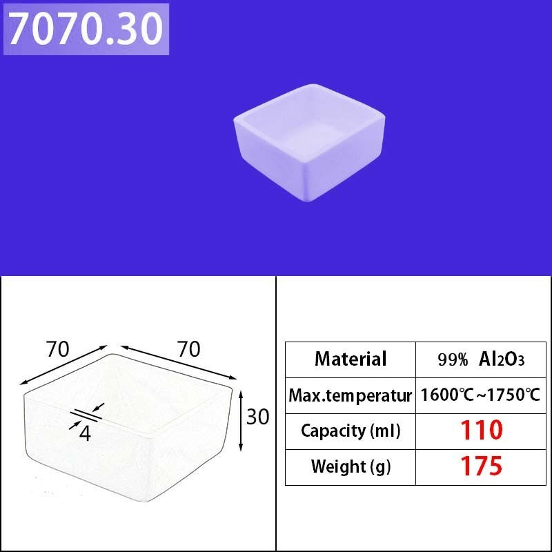 Creuset à Quartz carré renforcé à 99% d'alumine, 70x70x30mm, 110ml, adapté aux Applications de fours à Induction haut de gamme