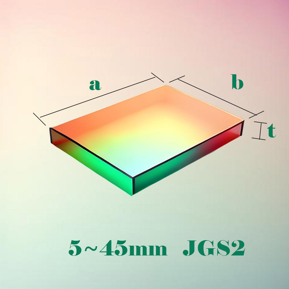Optique visionnaire | Verre à quartz JGS1 carré/rectangulaire haut de gamme, transparence 92 %, résistance à la chaleur 1 200 °C, transmission UV 185-2500 nm, dimensions personnalisées 15-155 mm.