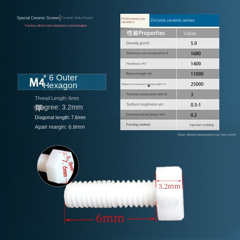 Premium Alumina/Zirconia Ceramic Screw  | Insulating & High Temp Resistant M2-M5 | Corrosion-proof Nut & Bolt Set