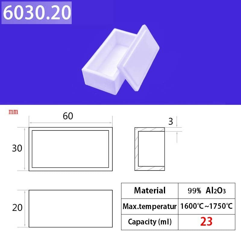 Alumina square crucible 60*30*20mm 23ml   Industrial Grade 99% Alumina Square Quartz Crucible, Premium for Induction Furnace Melting