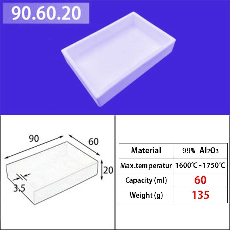 90*60*20mm 60ml  1600°C Temperature Resistant Square Quartz Melting Utensil, Fits Various Induction Furnaces