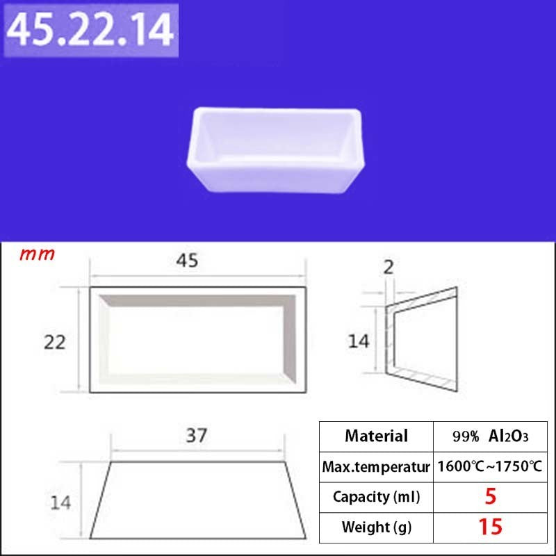 45*22*14mm 5ml   Tapered Quartz Crucible, 99% Alumina, Induction Furnace Use