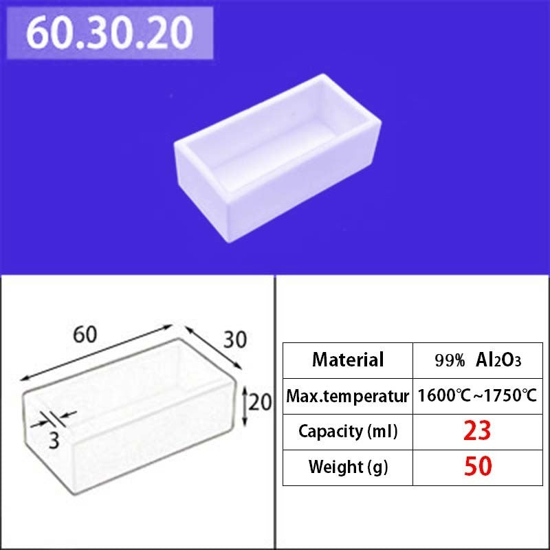 60*30*20mm 23ml   Industrial Grade 99% Alumina Square Quartz Crucible, Premium for Induction Furnace Melting