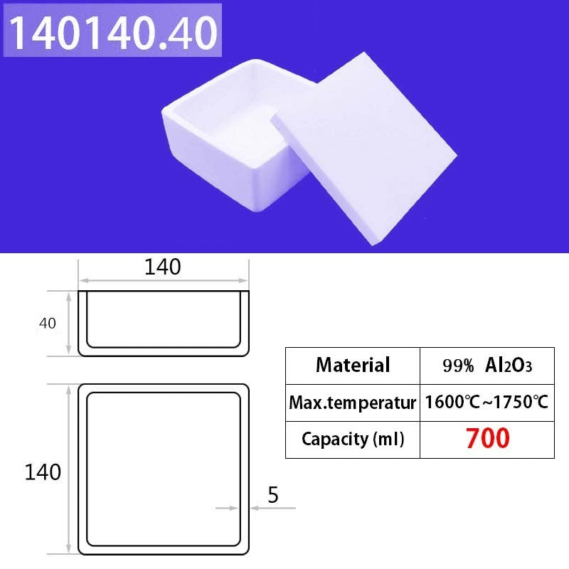 140*140*40mm 700ml  Industrial Grade 99% Alumina Square Quartz Crucible, Premium for Induction Furnace Melting