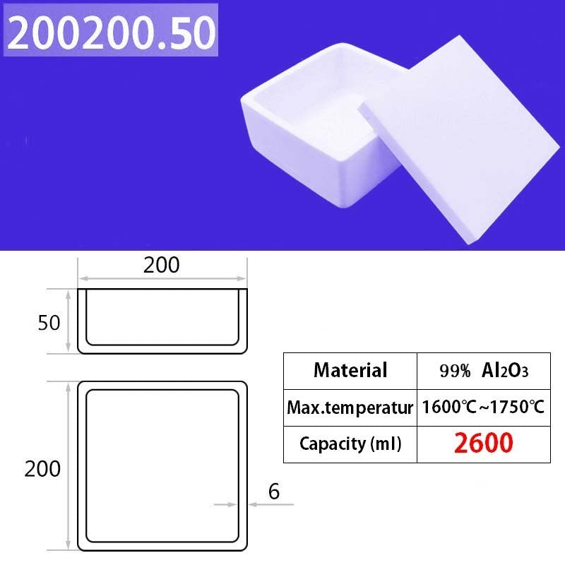 200*200*50mm 2600ml  Industrial Grade 99% Alumina Square Quartz Crucible, Premium for Induction Furnace Melting