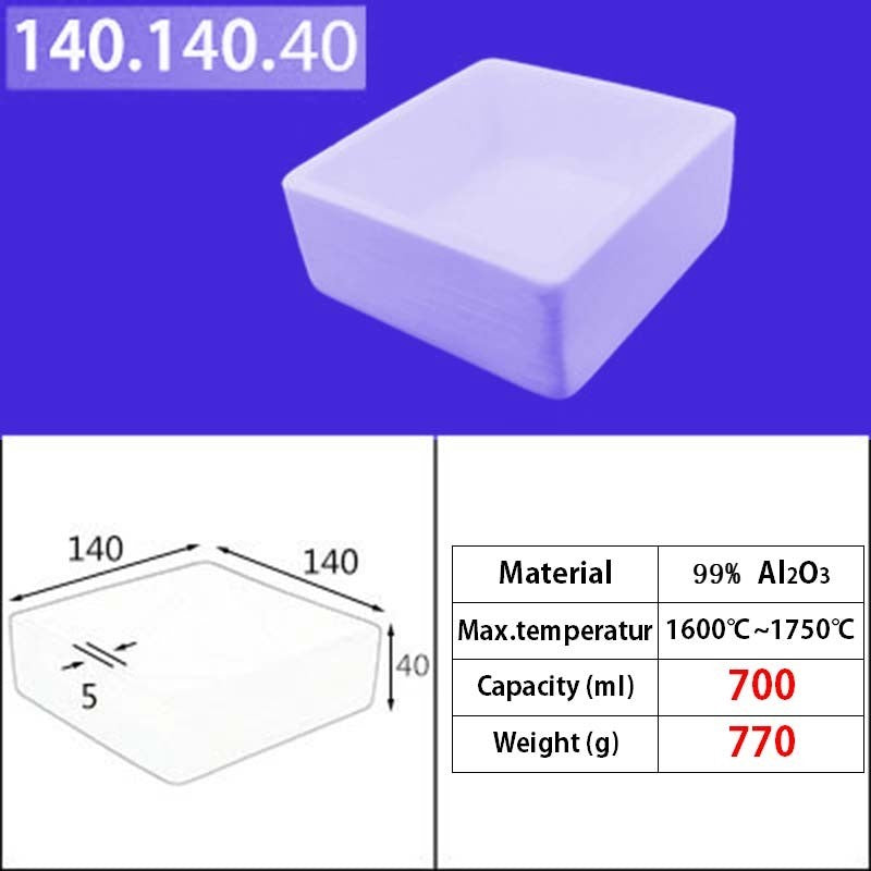 140*140*40mm 700ml  Industrial Grade 99% Alumina Square Quartz Crucible, Premium for Induction Furnace Melting