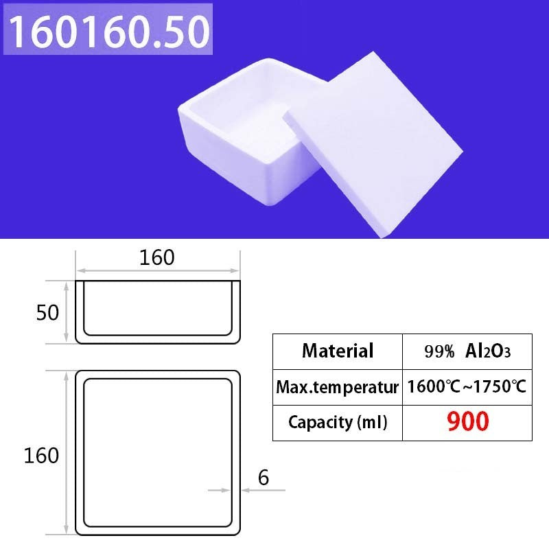 Creuset carré à Quartz en alumine 900 de qualité industrielle, 160x160x50mm, 99% ml, Premium pour la fusion au four à Induction