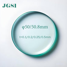 Laden Sie das Bild in den Galerie-Viewer, JGS1 Ultra-Thin Round UV-Transparent Quartz Glass Discs, 185-2500nm High Transmission, 1200°C Heat Resistant, 50mm/2inch Diameter, Thickness 0.1-0.5mm, Custom Crafted