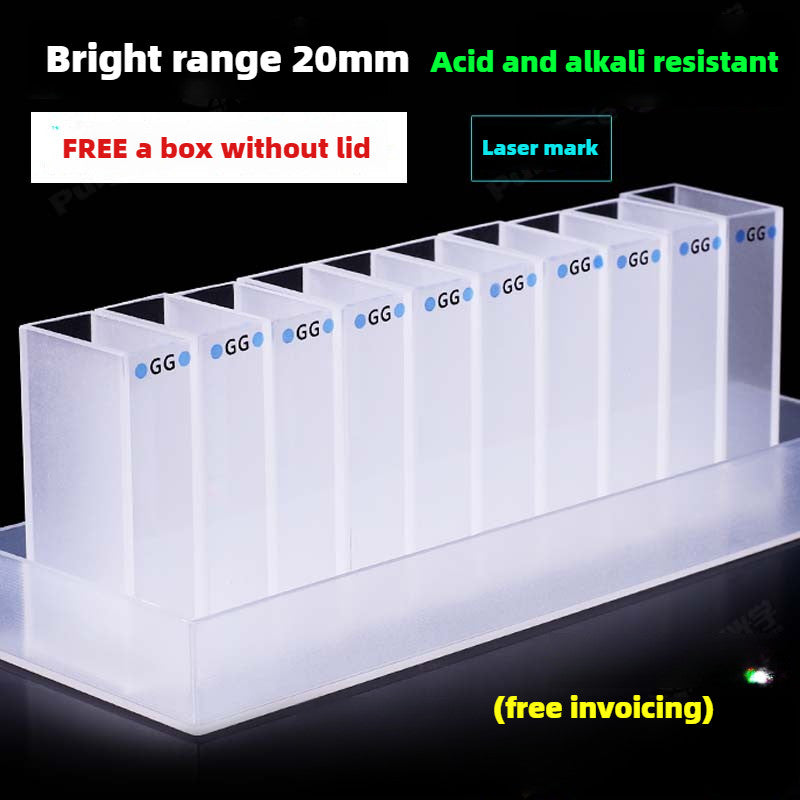 High Transmittance Glass Cuvette Set - 10mm Path Length, 20/30/40/50mm Dimensions, 10-Pack, 3.5ml Capacity, Monolithic Design, Two-Sided Illumination