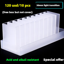 Laden Sie das Bild in den Galerie-Viewer, High Transmittance Glass Cuvette Set - 10mm Path Length, 20/30/40/50mm Dimensions, 10-Pack, 3.5ml Capacity, Monolithic Design, Two-Sided Illumination