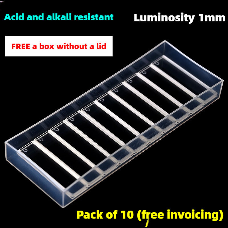 High Transmittance Glass Cuvette Set - 10mm Path Length, 20/30/40/50mm Dimensions, 10-Pack, 3.5ml Capacity, Monolithic Design, Two-Sided Illumination