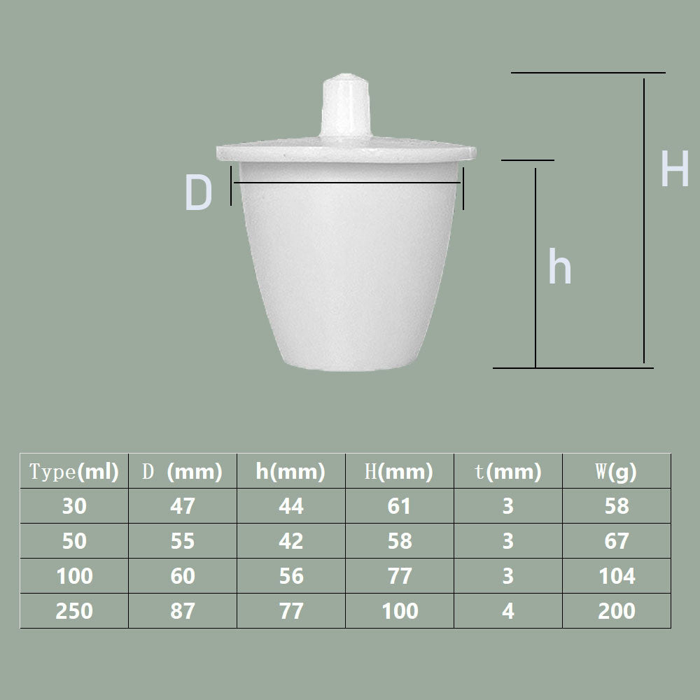 30ml/50ml/100ml/250ml F4 Teflon PTFE Crucible Polytetrafluoroethylene (PTFE) Crucible High-Temperature Teflon Crucible for Strong Acid and Alkali Experiments