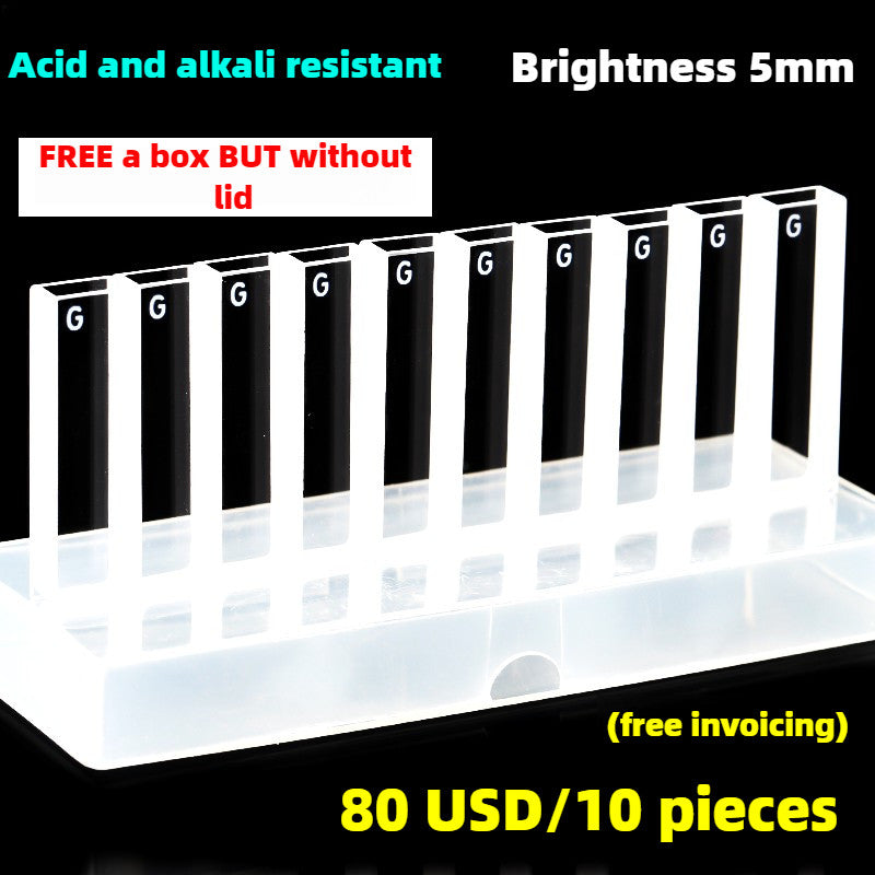 High Transmittance Glass Cuvette Set - 10mm Path Length, 20/30/40/50mm Dimensions, 10-Pack, 3.5ml Capacity, Monolithic Design, Two-Sided Illumination