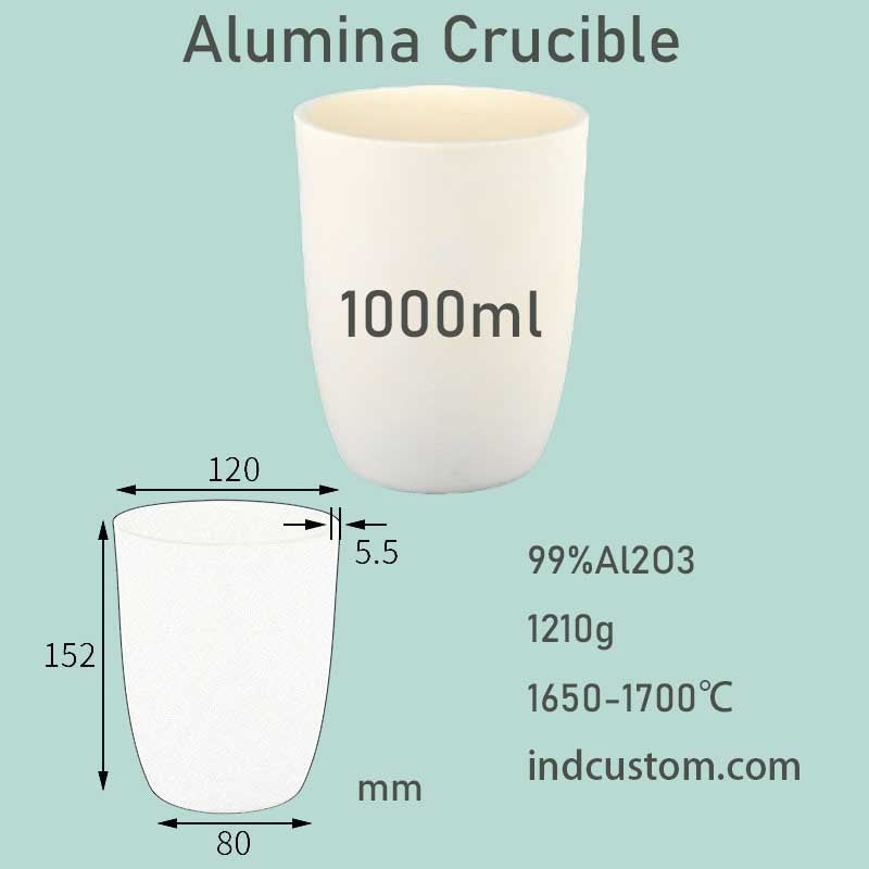 1000ml Alumina Crucible | High Temperature Resistance 1650 ℃ | Special Container for Muffle Furnace | Melting Gold and Silver | Large Capacity Crucible | 99% Alumina Material