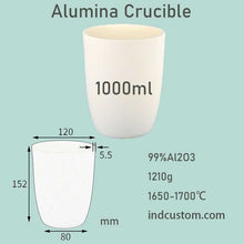 Laden Sie das Bild in den Galerie-Viewer, 1000ml Alumina Crucible | High Temperature Resistance 1650 ℃ | Special Container for Muffle Furnace | Melting Gold and Silver | Large Capacity Crucible | 99% Alumina Material