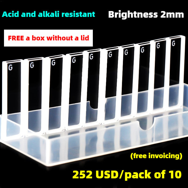 High Transmittance Glass Cuvette Set - 10mm Path Length, 20/30/40/50mm Dimensions, 10-Pack, 3.5ml Capacity, Monolithic Design, Two-Sided Illumination