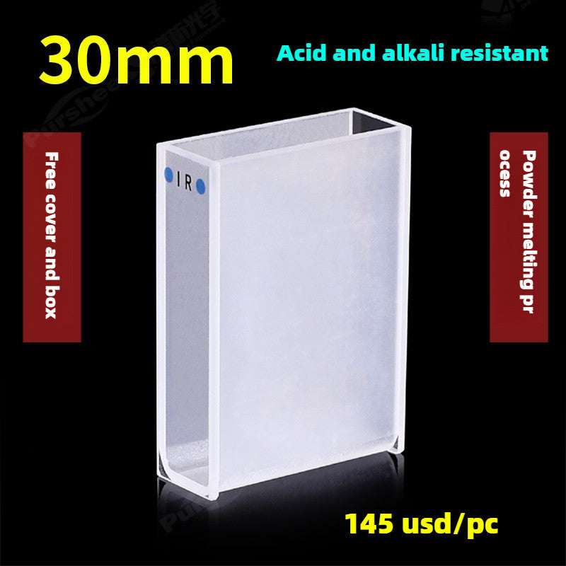 Infrared Quartz Cuvette - 10mm Path Length, Two-Sided Illumination, Corrosion-Resistant, High Transmittance, Customizable, Fused One-Piece Design