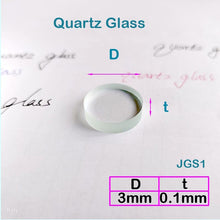 Charger l&#39;image dans la galerie, Quartz Glass Sheet-JGS1-φ3mm, High Light Transmittance, Welding Lens, Transparent UV Ultraviolet Light