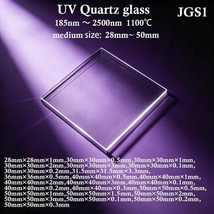 Square medium series UV quartz glass JGS1 28-50mm optical window customized