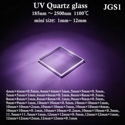 Square mini series UV quartz glass JGS1 4-12mm optical window customized
